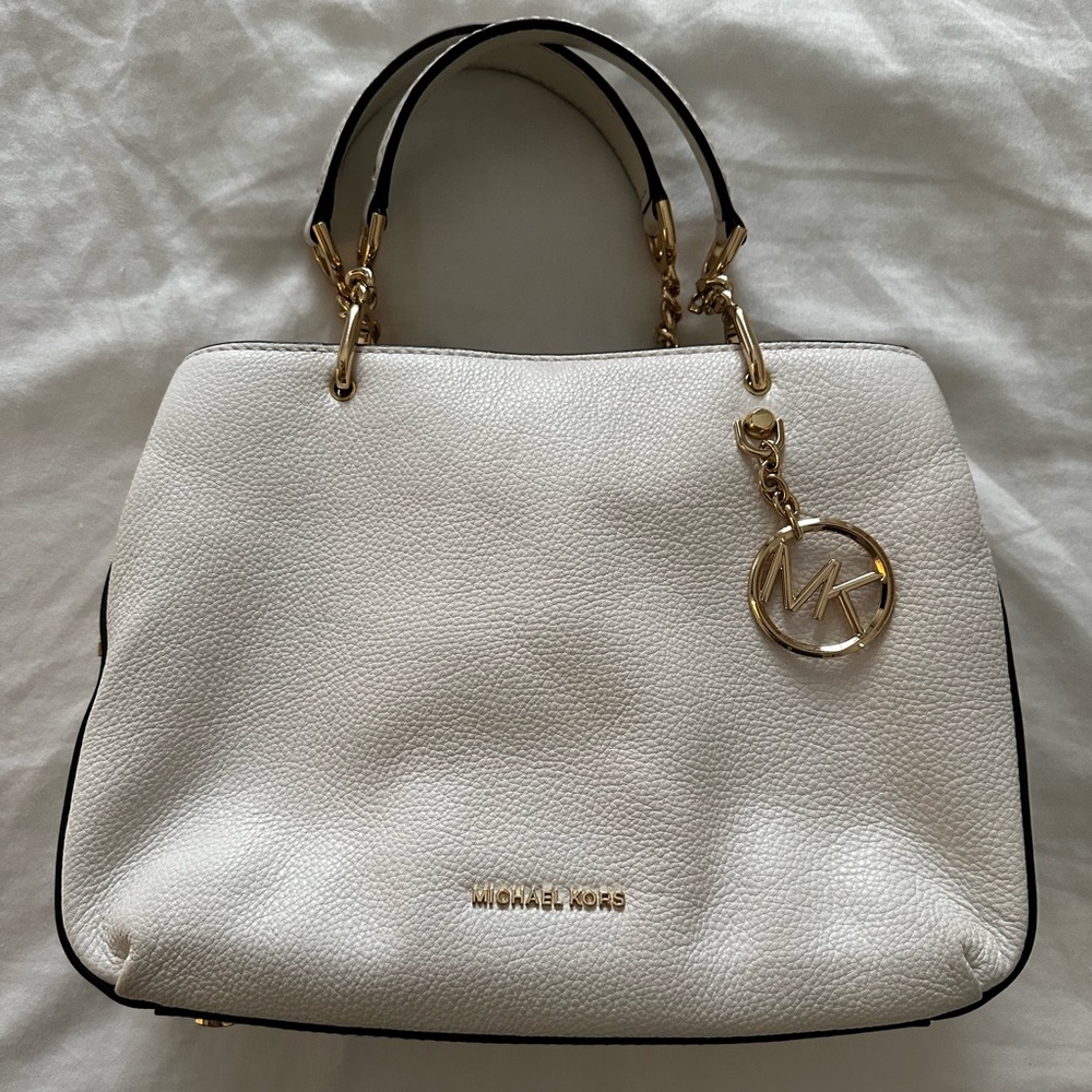 Michael kors white satchel bag gently used